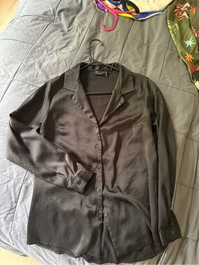 ASOS Black Satin-Look Button Down Blouse